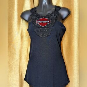 Harley-Davidson Women's Black Tank Top Fairfax Virginia Size Large Lacy Straps